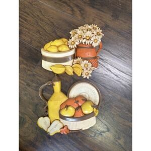 Vintage 1980 Syroco Homco Daisies Lemons Kitchen Wall Plaque Home Decor 2